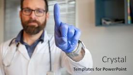  Presentation with touch screen - Theme with handsome-male-doctor-pressing-touch background and a light gray colored foreground