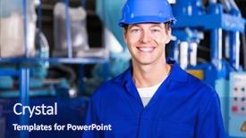  Presentation with petrol factory - Amazing theme having handsome male factory technician looking backdrop and a navy blue colored foreground