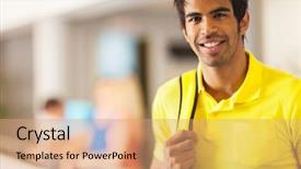  Presentation with self esteem for a college student - Theme enhanced with handsome male indian college student background and a coral colored foreground