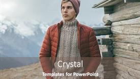  Presentation with winter weather - Amazing presentation theme having handsome male model wearing warm sweater winter coat and hat posing over mountains with snow active fashion clothes for cold weather backdrop and a violet colored foreground