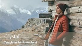  Presentation with winter weather - Presentation having handsome male model wearing warm sweater winter coat and hat posing over mountains with snow active fashion clothes for cold weather background and a gray colored foreground