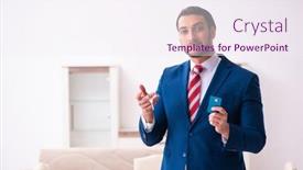  Presentation with realtor - PPT theme having handsome-male-realtor-working-indoors background and a sky blue colored foreground