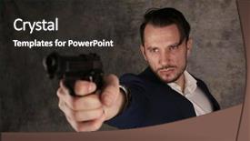  Presentation with gun - Slide deck featuring handsome man aims with gun background and a dark gray colored foreground