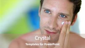  Presentation with cream - Slide deck with chemistry - technician in the laboratory using background and a soft green colored foreground