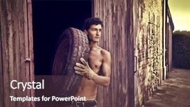  Presentation with change a flat car tire - PPT theme enhanced with handsome man carrying a car background and a  colored foreground