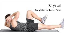  Presentation with stationary bicycle generators - PPT layouts consisting of handsome man doing bicycle crunch background and a white colored foreground