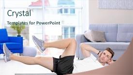  Presentation with bicycle - Cool new PPT theme with handsome man doing bicycle crunch backdrop and a sky blue colored foreground