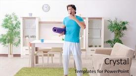  Presentation with purple morning fall - Slide deck having handsome man doing morning exercise background and a mint green colored foreground