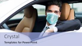  Presentation with driving - Cool new PPT theme with handsome-man-driving-his-car backdrop and a light blue colored foreground