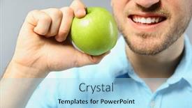  Presentation with eat - Beautiful PPT theme featuring handsome man eat apple closeup backdrop and a light blue colored foreground