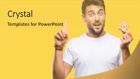  Presentation with chocolate chip cookie - Slide set enhanced with handsome man eating chocolate chip background and a yellow colored foreground