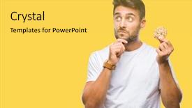  Presentation with of chocolate chips cookies - Audience pleasing presentation consisting of handsome man eating chocolate chip backdrop and a  colored foreground