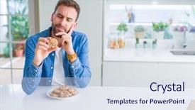  Presentation with of chocolate chips cookies - Presentation theme having handsome man eating chocolate chips background and a sky blue colored foreground