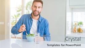  Presentation with peas - PPT theme featuring handsome man eating green peas background and a lemonade colored foreground