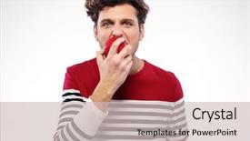  Presentation with apple - PPT theme consisting of handsome man eating red apple background and a soft green colored foreground