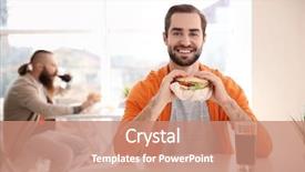  Presentation with mindful eating - Slide deck featuring handsome man eating yummy burger background and a coral colored foreground