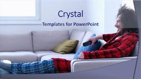  Presentation with television watching - Colorful slide deck enhanced with handsome man enjoying free time backdrop and a sky blue colored foreground