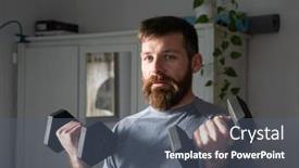  Presentation with lifting weights - Beautiful slides featuring handsome-man-exercising-at-home backdrop and a gray colored foreground