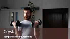  Presentation with lifting weights - Theme enhanced with handsome-man-exercising-at-home background and a tawny brown colored foreground
