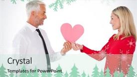  Presentation with wife - Slides having handsome man getting a heart card form wife against frost and fir trees in green background and a soft green colored foreground