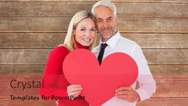  Presentation with wife - Slides having handsome man getting a heart card form wife against wooden planks background background and a red colored foreground