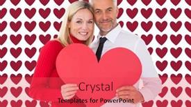  Presentation with valentines - Cool new slide deck with handsome man getting a heart card form wife against valentines day pattern backdrop and a red colored foreground