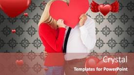  Presentation with wife - Presentation theme enhanced with handsome man getting a heart card form wife against grey wallpaper background and a red colored foreground