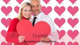  Presentation with wife - Beautiful PPT layouts featuring handsome man getting a heart card form wife against pink heart symbols backdrop and a coral colored foreground