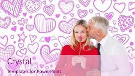  Presentation with kiss - Amazing PPT layouts having handsome man giving his wife a kiss on cheek against heart pattern backdrop and a pink colored foreground