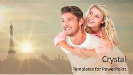  Presentation with eiffel tower - Colorful presentation theme enhanced with handsome man giving piggy back to his girlfriend against eiffel tower backdrop and a coral colored foreground