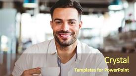  Presentation with traveller coffee - Cool new PPT layouts with handsome man having a coffee backdrop and a tawny brown colored foreground
