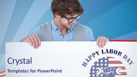  Presentation with industrial automation control panel - PPT theme featuring handsome man holding blank panel background and a sky blue colored foreground