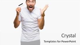  Presentation with credit card - Presentation theme having handsome man holding credit card background and a white colored foreground