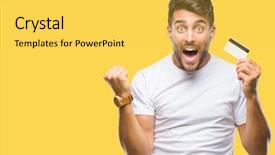  Presentation with credit cooperative - PPT layouts with handsome man holding credit card background and a yellow colored foreground