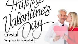  Presentation with kiss - Amazing PPT layouts having handsome man holding paper heart getting a kiss from wife against happy valentines day backdrop and a white colored foreground