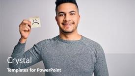  Presentation with happy sad face man - Colorful PPT theme enhanced with handsome-man-holding-reminder-paper backdrop and a gray colored foreground