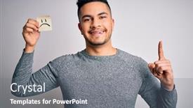  Presentation with happy sad face man - Audience pleasing slides consisting of handsome-man-holding-reminder-paper backdrop and a gray colored foreground