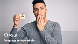  Presentation with shame - Colorful presentation design enhanced with handsome-man-holding-reminder-paper backdrop and a gray colored foreground