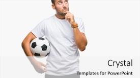  Presentation with idea light ball - Audience pleasing PPT theme consisting of handsome man holding soccer football backdrop and a white colored foreground