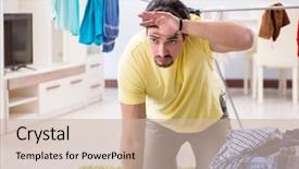  Presentation with little man baby - PPT layouts with handsome man husband doing laundering background and a  colored foreground