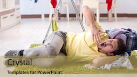  Presentation with kids doing science - Theme having handsome man husband doing laundering background and a  colored foreground