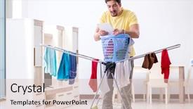  Presentation with home - Cool new slides with handsome man husband doing laundering backdrop and a  colored foreground