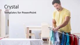  Presentation with home - Slides having handsome man husband doing laundering background and a  colored foreground