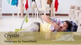  Presentation with home - Beautiful slide deck featuring handsome man husband doing laundering backdrop and a  colored foreground