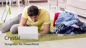  Presentation with home - PPT theme enhanced with handsome man husband doing laundering background and a  colored foreground