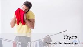  Presentation with leonardo vitruvian man - Slide set enhanced with handsome man husband doing laundering background and a  colored foreground