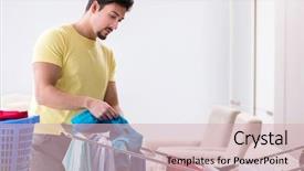  Presentation with home - Presentation theme featuring handsome man husband doing laundering background and a  colored foreground