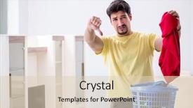  Presentation with kids doing science - Colorful slide set enhanced with handsome man husband doing laundering backdrop and a  colored foreground