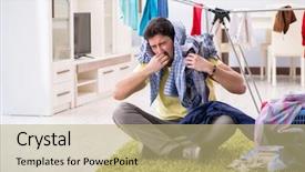  Presentation with leonardo vitruvian man - Presentation design featuring handsome man husband doing laundering background and a  colored foreground