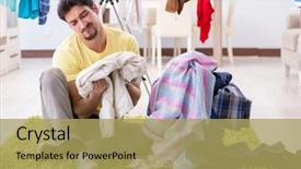  Presentation with home - Cool new PPT theme with handsome man husband doing laundering backdrop and a yellow colored foreground
